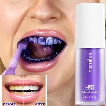 V34 Purple Whitening Toothpaste Removal Tooth Stains Cleaning Oral Hygiene