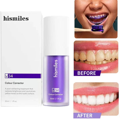 V34 Purple Whitening Toothpaste Removal Tooth Stains Cleaning Oral Hygiene