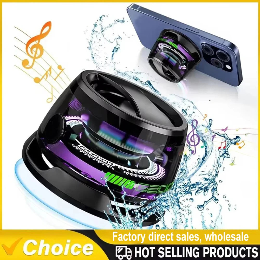 v5.3 Bluetooth Speaker with Multi-RGB Color Light and Magnetic Phone Holder for Shower Room Bike Car Outdoor Gifts for Teens