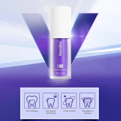 V34 Purple Whitening Toothpaste Removal Tooth Stains Cleaning Oral Hygiene